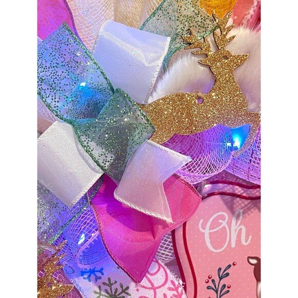 Handmade Oh Deer! Christmas is Near Holiday Ribbon Door Wreath 22 in W65 SO CUTE - Picture 6 of 11